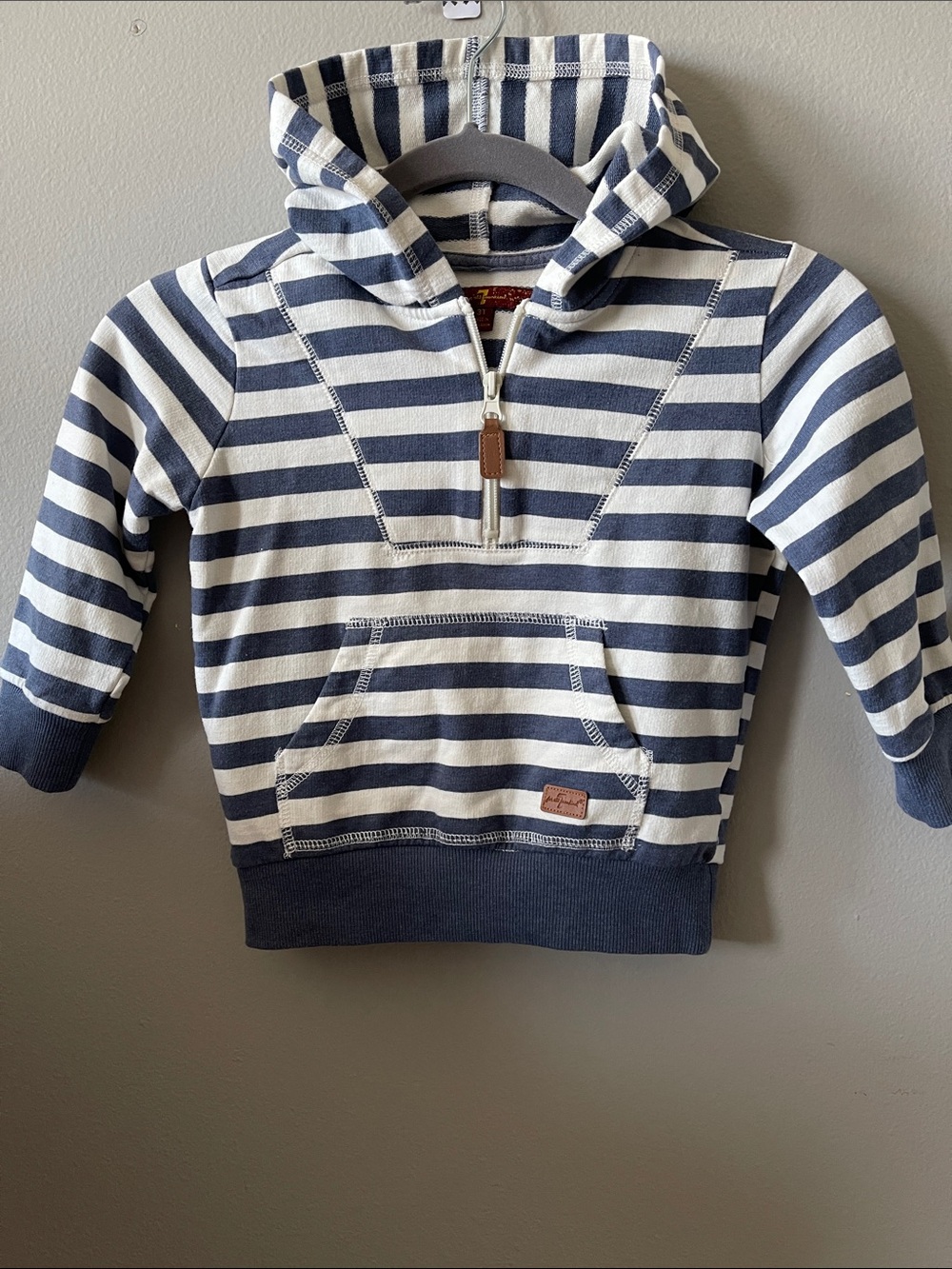7 For All Mankind Navy & White Striped Hooded Pullover